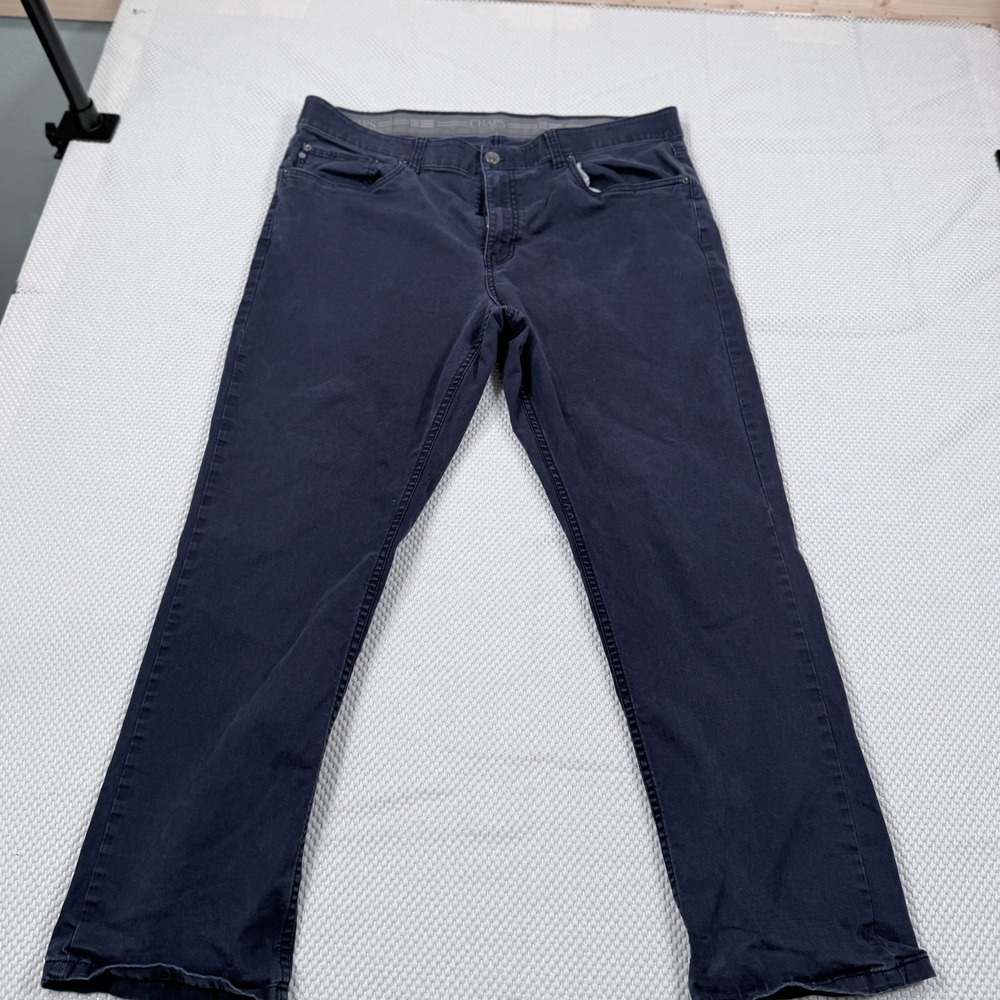 Chaps Mens 38x30 Slim Straight Pants Navy Blue Stretch Cotton 5 Pocket